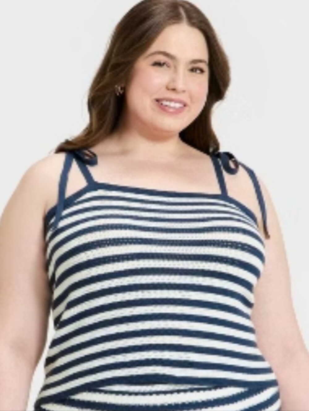 NWT Universal Thread Striped Knit Tie-Shoulder Tank Top - Navy & White XL